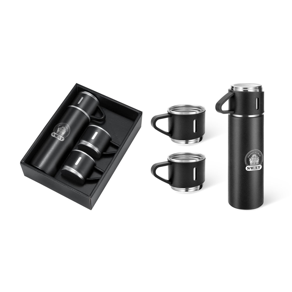 500ml double-walled vacuum flask with 2 single walled cups